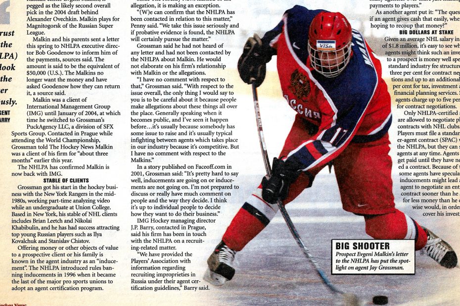 Evgeni Malkin, em 2004, defendendo a seleção russa de juniores. Foto: CP Images, em reprodução da revista The Hockey News.