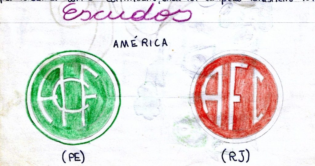 Escudos "geométricos" do América de Pernambuco e do America do Rio.