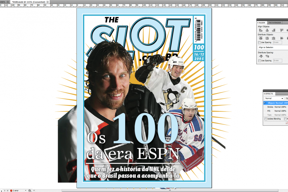 Tela do InDesign com a capa do número 100 de TheSlot.com.br.